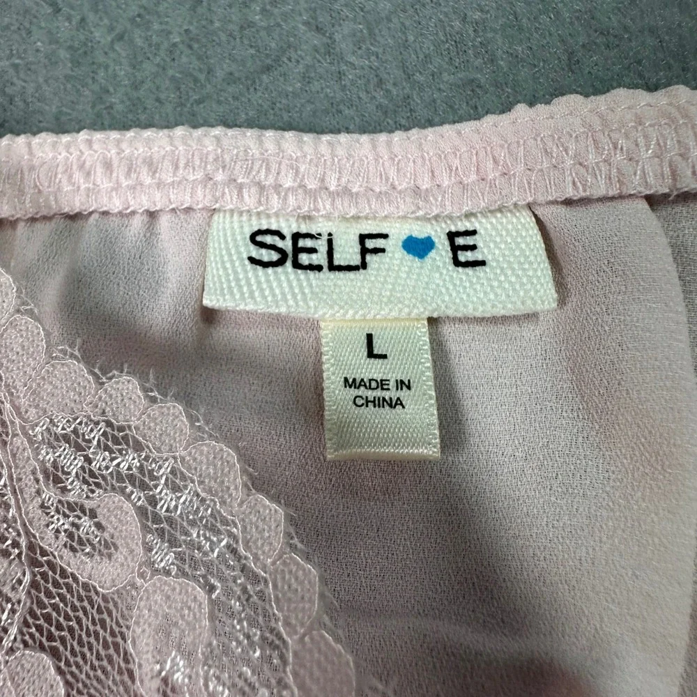 Selfie Y2K Ballerina Lace Trim Camisole Bow Pintuck Chiffon‎ Top Coquette Pink L